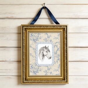 Blue Tiole Equestrian Sketch Framed Art